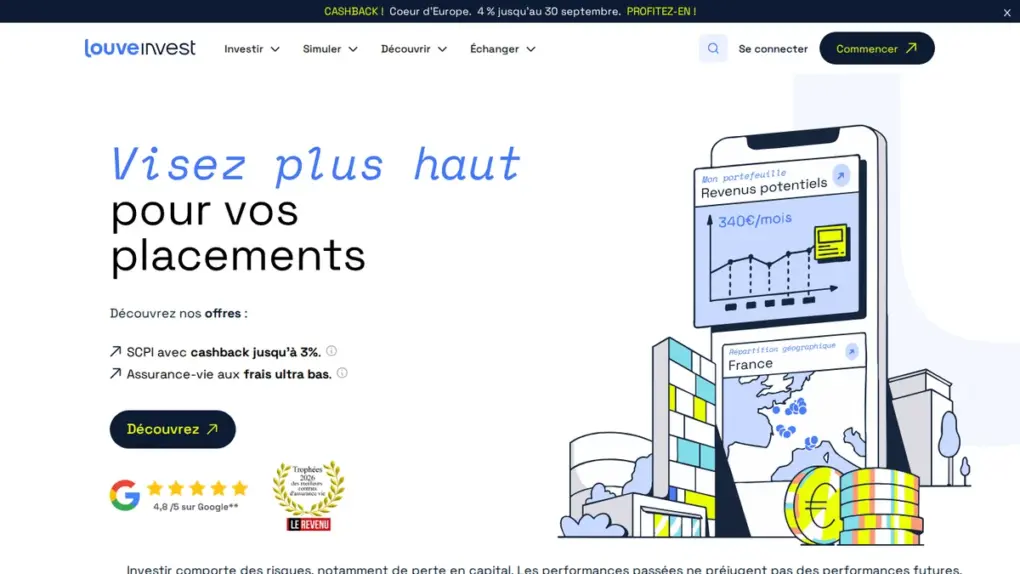 Page d'accueil de la plateforme Louve Invest